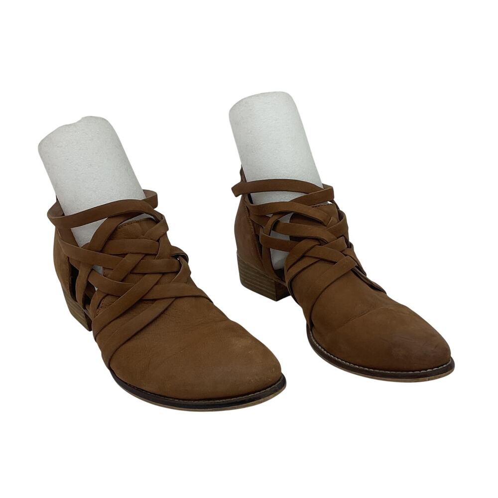Seychelles Brown Leather Strappy Ankle Booties Women's Size 7.5 Preowned